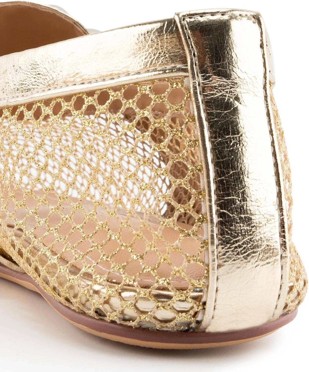 DREAMCIA Mesh Ballet Flats Rhinestone Buckle Strap Embellished Ballerina Shoes Fishnet Mary Jane Flats Metallic Gem Slip-on Round Toe for Women Comfy Casual Office Daily Shoes