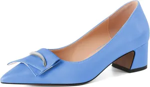 Eldof Block Heels Pumps for Women Pointed Toe Slip on Low Chunky Heeled Bow Heels Classic Low Heel Dress Shoes for Office Wedding Work Evening 2 Inches