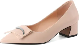 Eldof Block Heels Pumps for Women Pointed Toe Slip on Low Chunky Heeled Bow Heels Classic Low Heel Dress Shoes for Office Wedding Work Evening 2 Inches