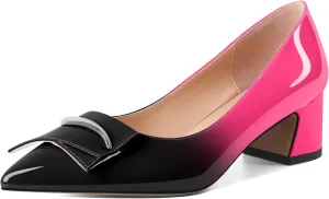 Eldof Block Heels Pumps for Women Pointed Toe Slip on Low Chunky Heeled Bow Heels Classic Low Heel Dress Shoes for Office Wedding Work Evening 2 Inches