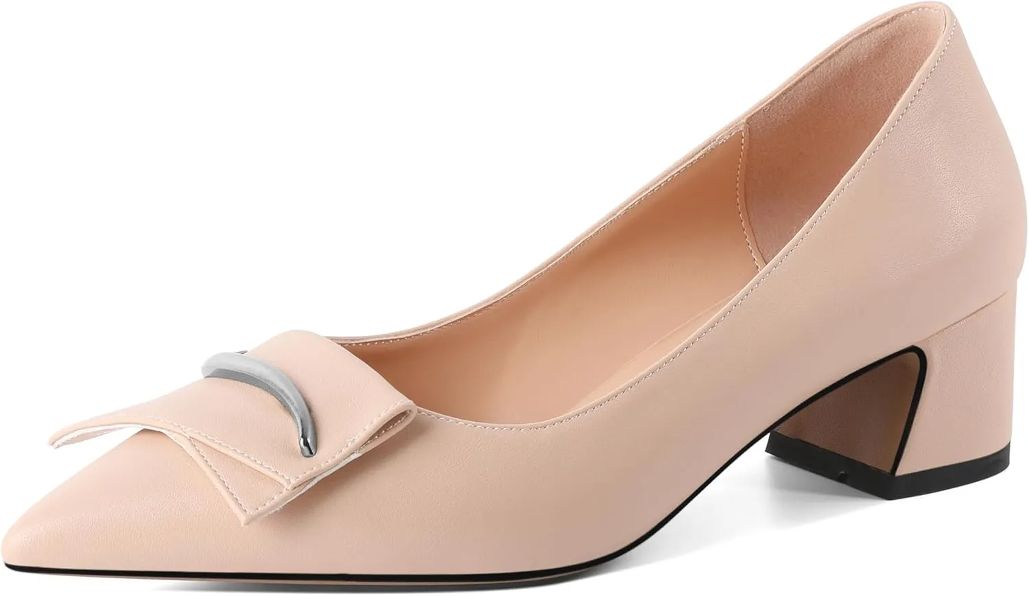 Eldof Block Heels Pumps for Women Pointed Toe Slip on Low Chunky Heeled Bow Heels Classic Low Heel Dress Shoes for Office Wedding Work Evening 2 Inches