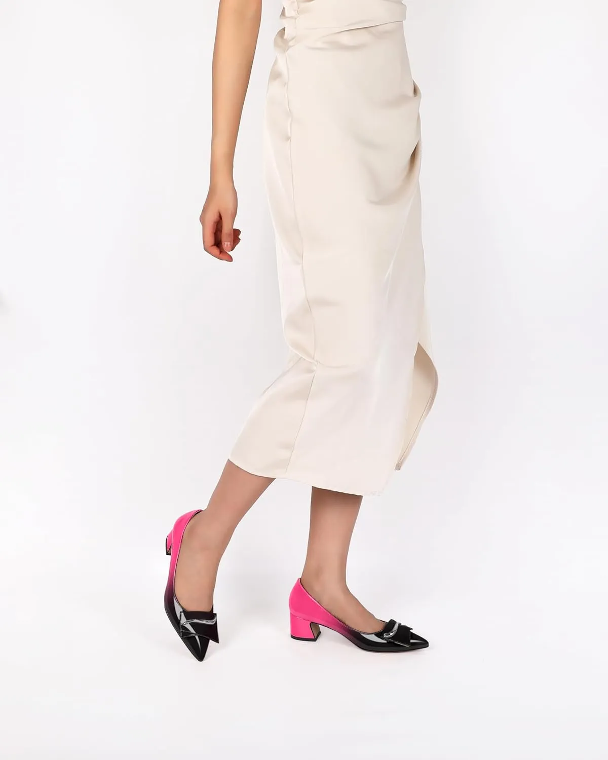 Eldof Block Heels Pumps for Women Pointed Toe Slip on Low Chunky Heeled Bow Heels Classic Low Heel Dress Shoes for Office Wedding Work Evening 2 Inches
