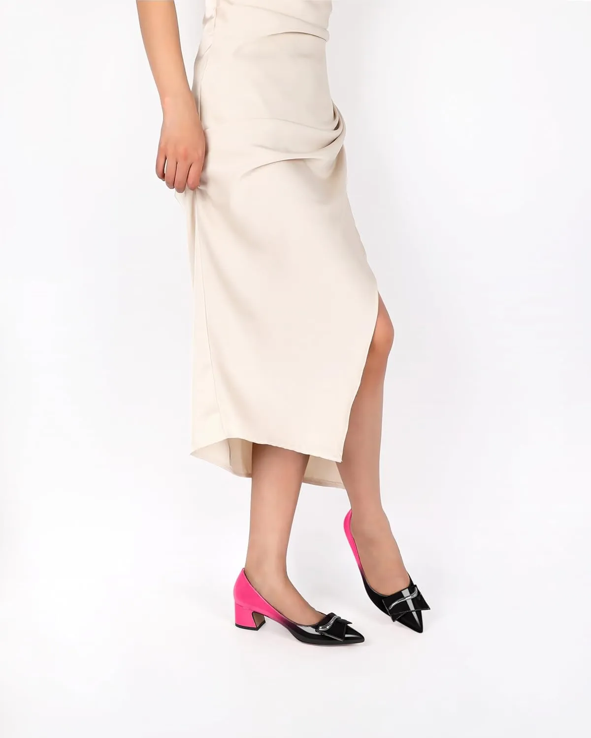Eldof Block Heels Pumps for Women Pointed Toe Slip on Low Chunky Heeled Bow Heels Classic Low Heel Dress Shoes for Office Wedding Work Evening 2 Inches