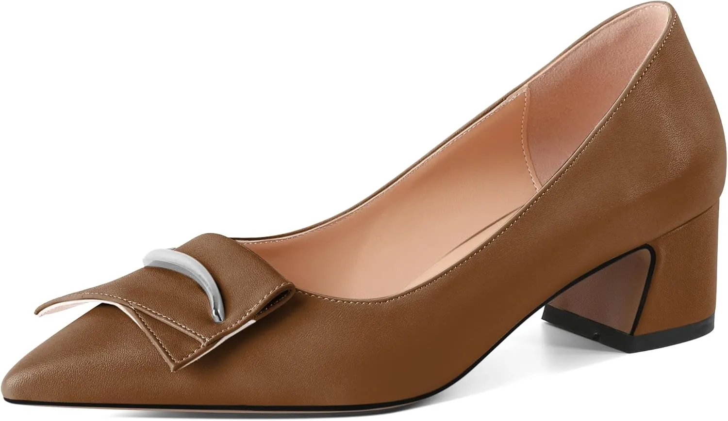 Eldof Block Heels Pumps for Women Pointed Toe Slip on Low Chunky Heeled Bow Heels Classic Low Heel Dress Shoes for Office Wedding Work Evening 2 Inches