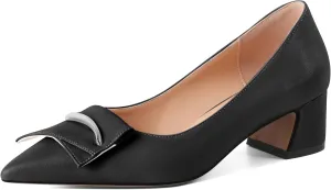 Eldof Block Heels Pumps for Women Pointed Toe Slip on Low Chunky Heeled Bow Heels Classic Low Heel Dress Shoes for Office Wedding Work Evening 2 Inches