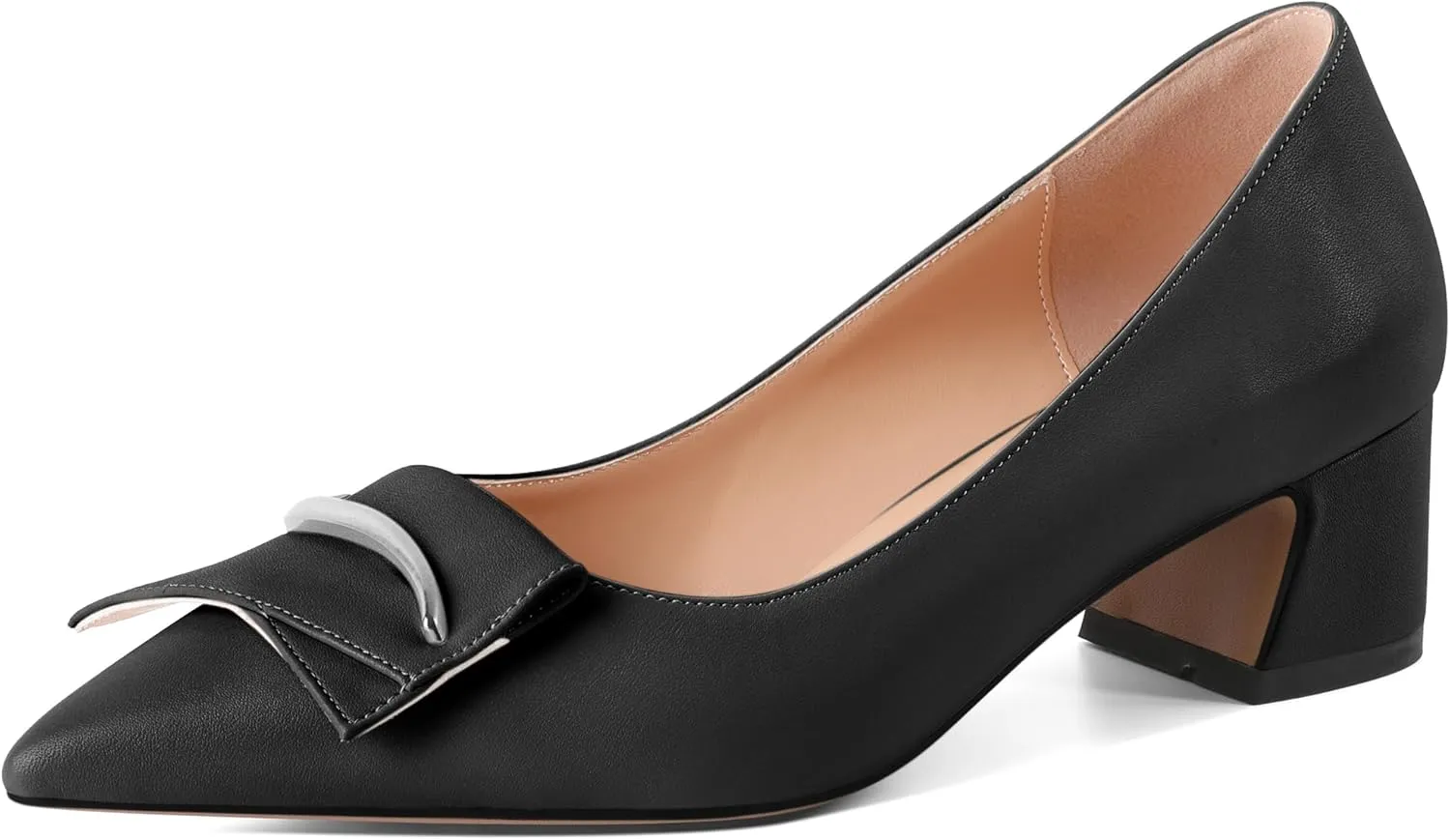 Eldof Block Heels Pumps for Women Pointed Toe Slip on Low Chunky Heeled Bow Heels Classic Low Heel Dress Shoes for Office Wedding Work Evening 2 Inches