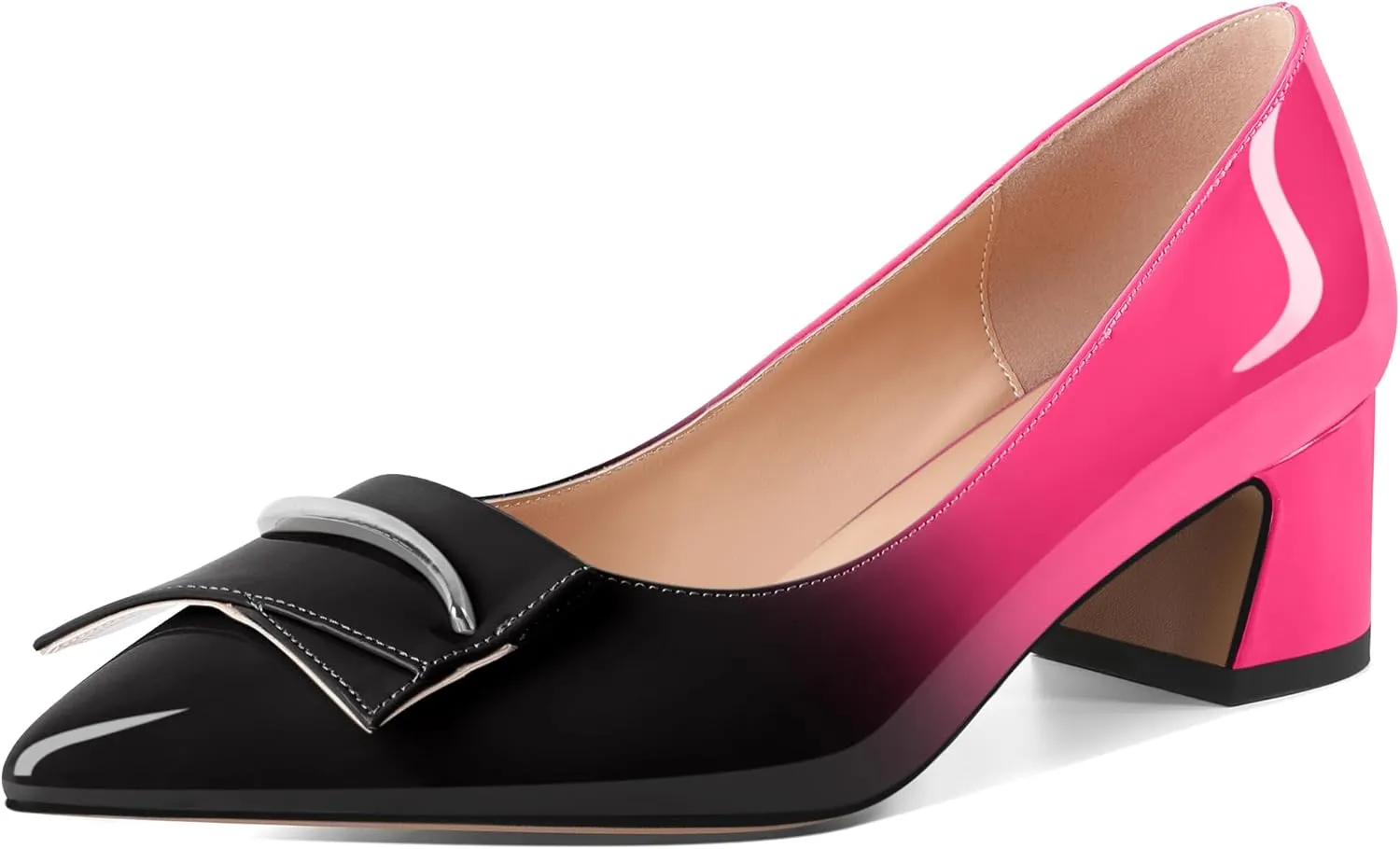 Eldof Block Heels Pumps for Women Pointed Toe Slip on Low Chunky Heeled Bow Heels Classic Low Heel Dress Shoes for Office Wedding Work Evening 2 Inches