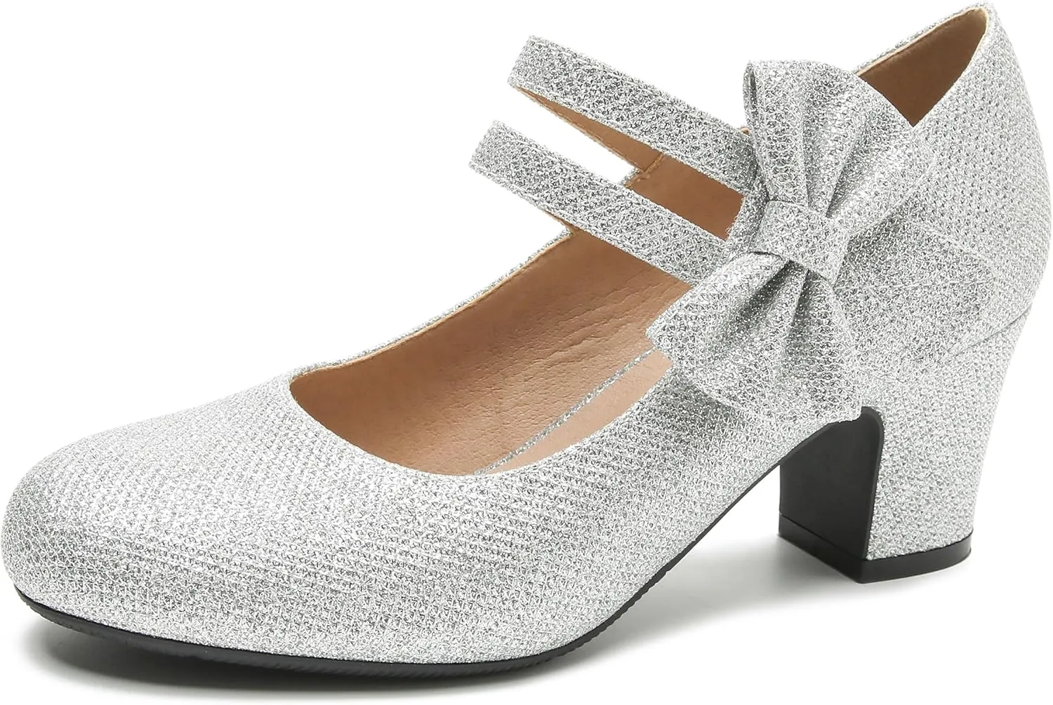 Enelauge Women's Mary Jane Heels with Bow Retro Closed Round Toe Pumps Sweet Ankle Strap Low Block Heels Chic Bowtie Vintage Dress Wedding Party Office Daily Shoes