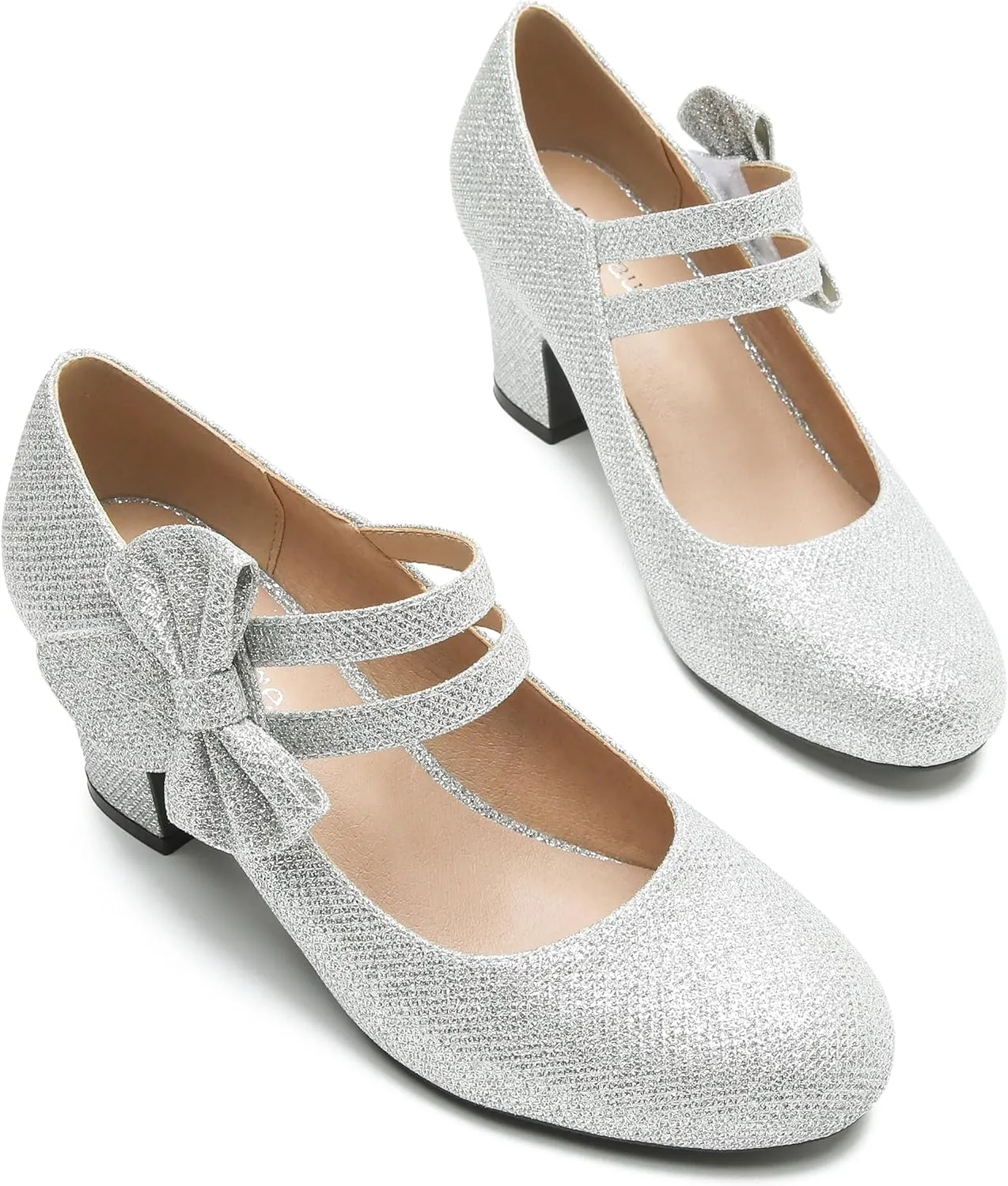 Enelauge Women's Mary Jane Heels with Bow Retro Closed Round Toe Pumps Sweet Ankle Strap Low Block Heels Chic Bowtie Vintage Dress Wedding Party Office Daily Shoes