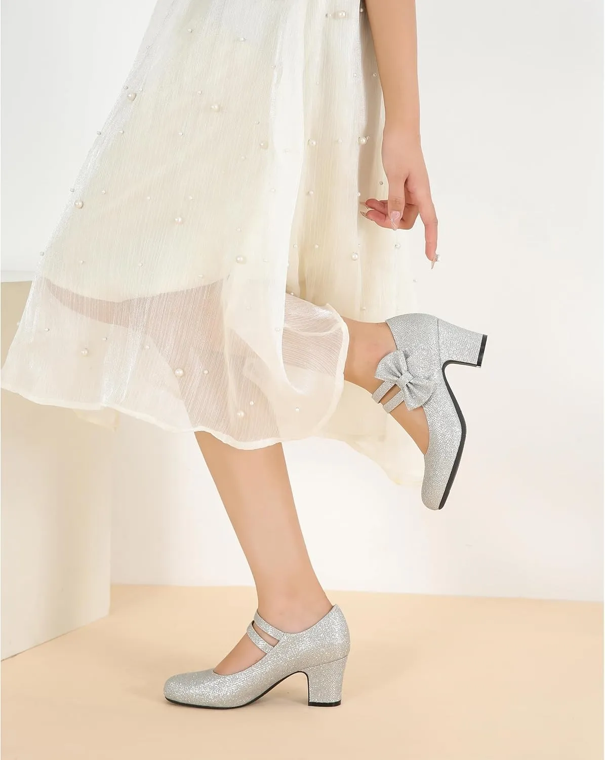 Enelauge Women's Mary Jane Heels with Bow Retro Closed Round Toe Pumps Sweet Ankle Strap Low Block Heels Chic Bowtie Vintage Dress Wedding Party Office Daily Shoes