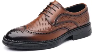 Fashion Breathable Men's Leather Tips Lace Up Oxfords Shoes Classic Round Toe Soft Bottom Slip-On Business Work Loafers Fashion Breathable Prom Business Wedding Dress Shoes