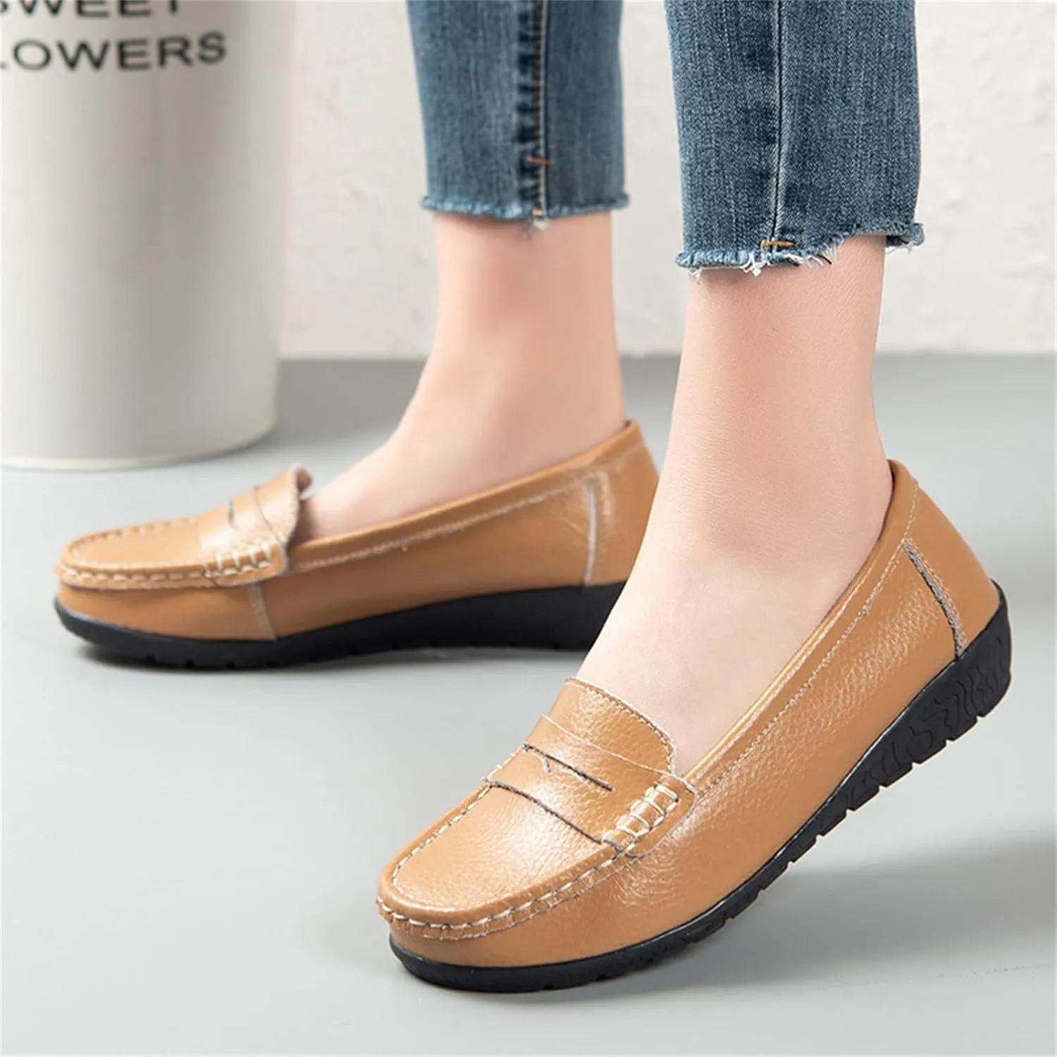 Flats for Womens Comfortable Square Toe Slip on Business Office Work Dress Shoes Ballet Flats with Buckle Strap