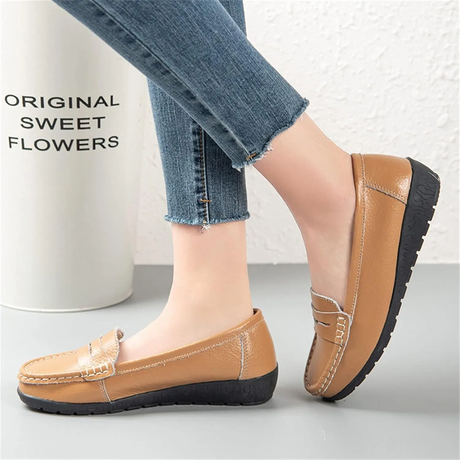 Flats for Womens Comfortable Square Toe Slip on Business Office Work Dress Shoes Ballet Flats with Buckle Strap