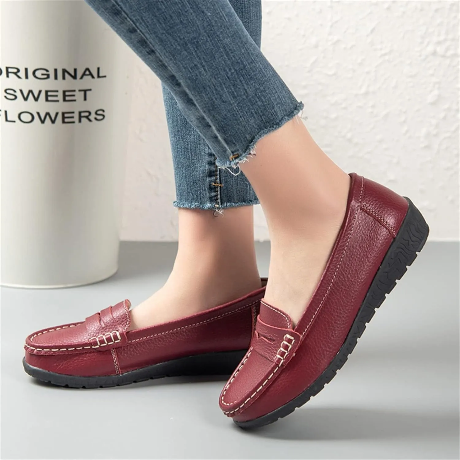 Flats for Womens Comfortable Square Toe Slip on Business Office Work Dress Shoes Ballet Flats with Buckle Strap