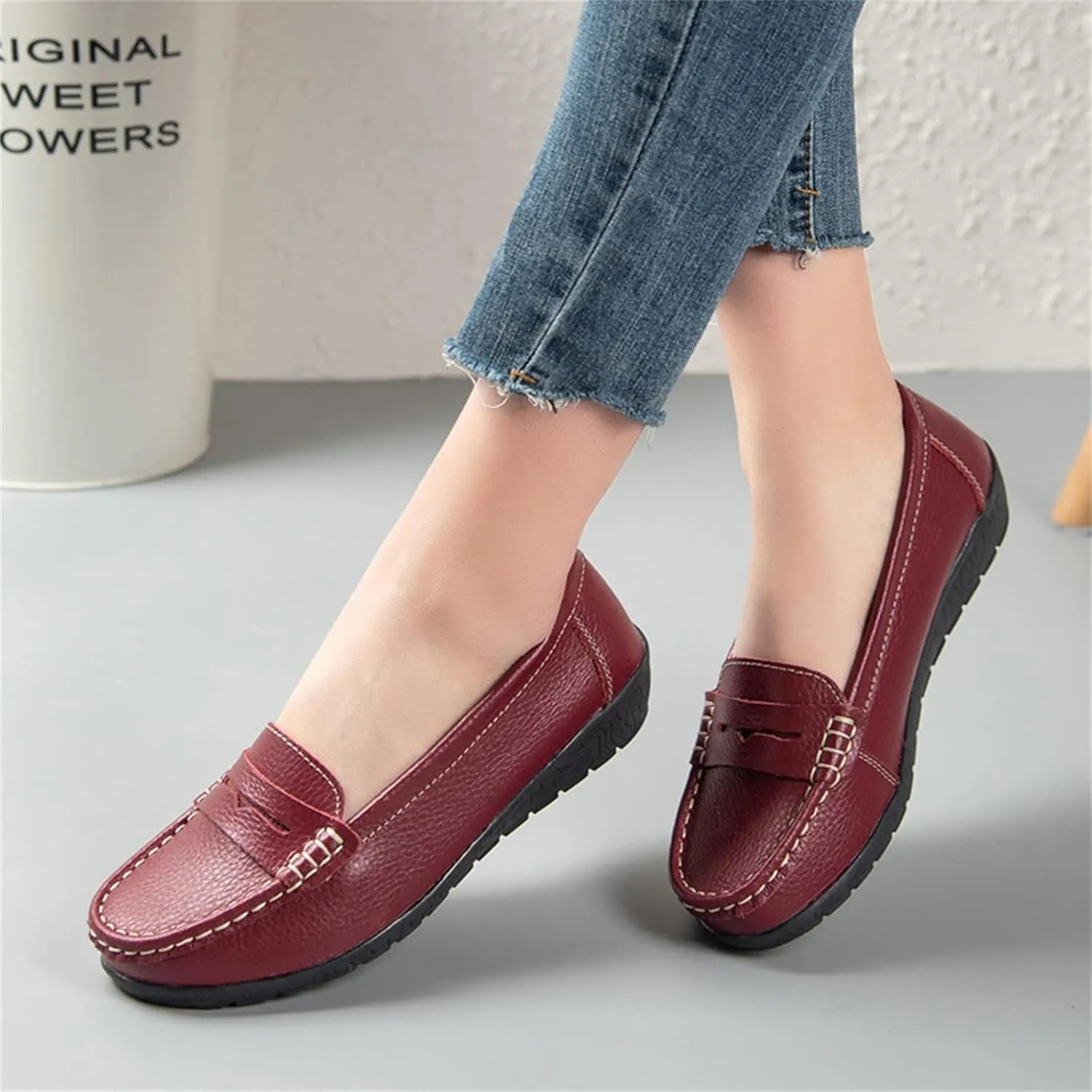 Flats for Womens Comfortable Square Toe Slip on Business Office Work Dress Shoes Ballet Flats with Buckle Strap