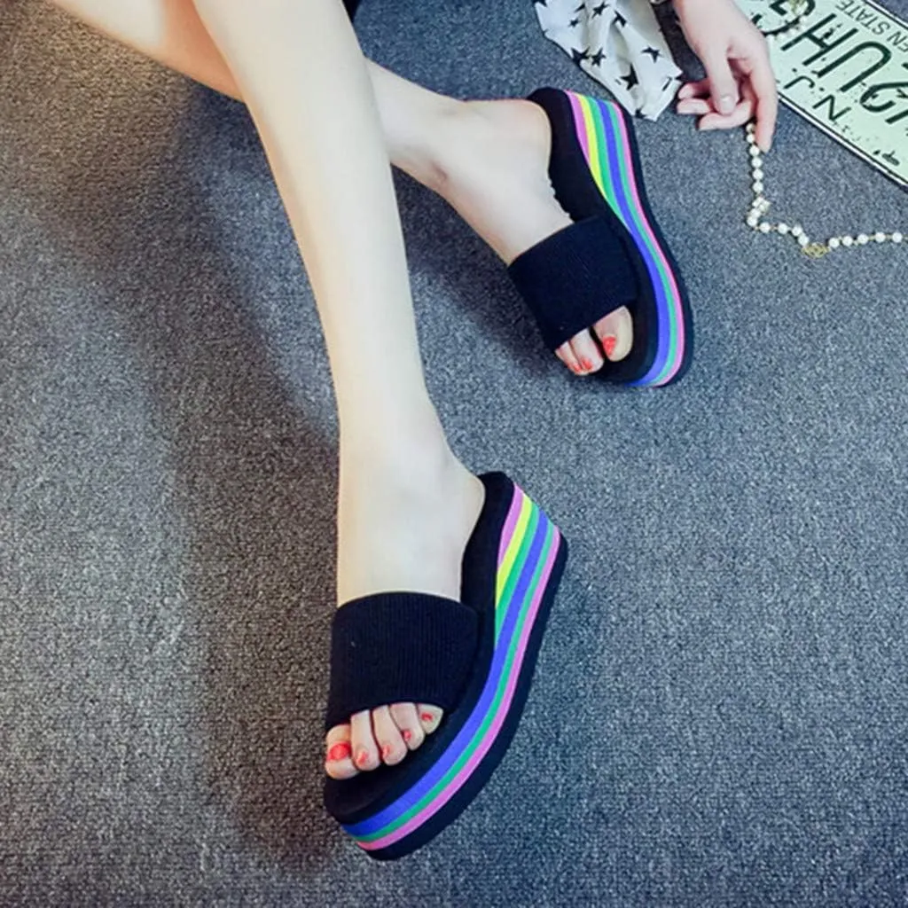 Flip Flops for Women 2025 Summer Beach Wedge Sandals Open Toe Platform Sandals Slip on Outdoor Slippers