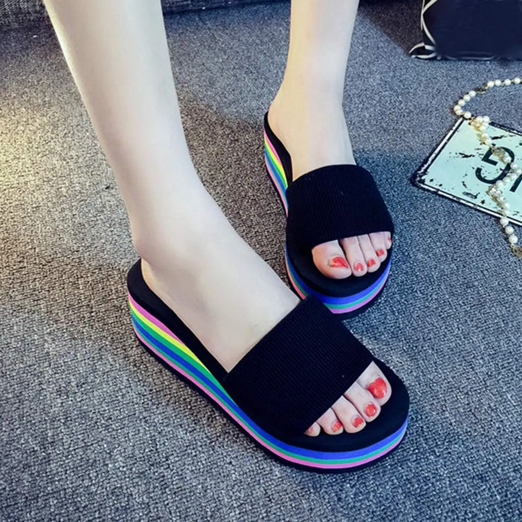 Flip Flops for Women 2025 Summer Beach Wedge Sandals Open Toe Platform Sandals Slip on Outdoor Slippers