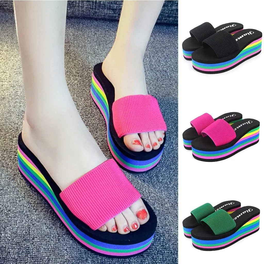 Flip Flops for Women 2025 Summer Beach Wedge Sandals Open Toe Platform Sandals Slip on Outdoor Slippers