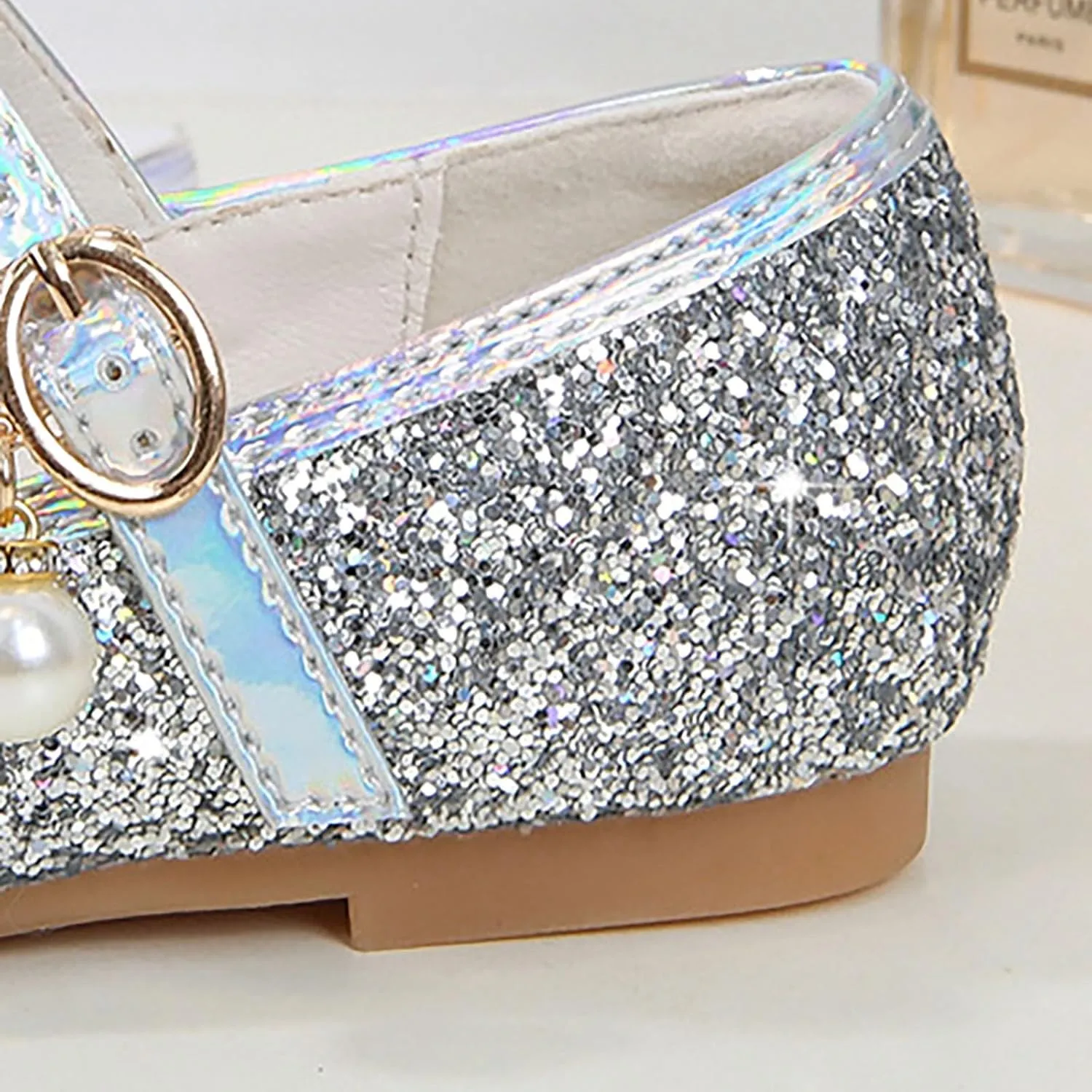 Flower Girls Dress Shoes Glitter Ballet Flat for Toddler Wedding Pary School Fashion Buckle Mary Jane Slippers Kids