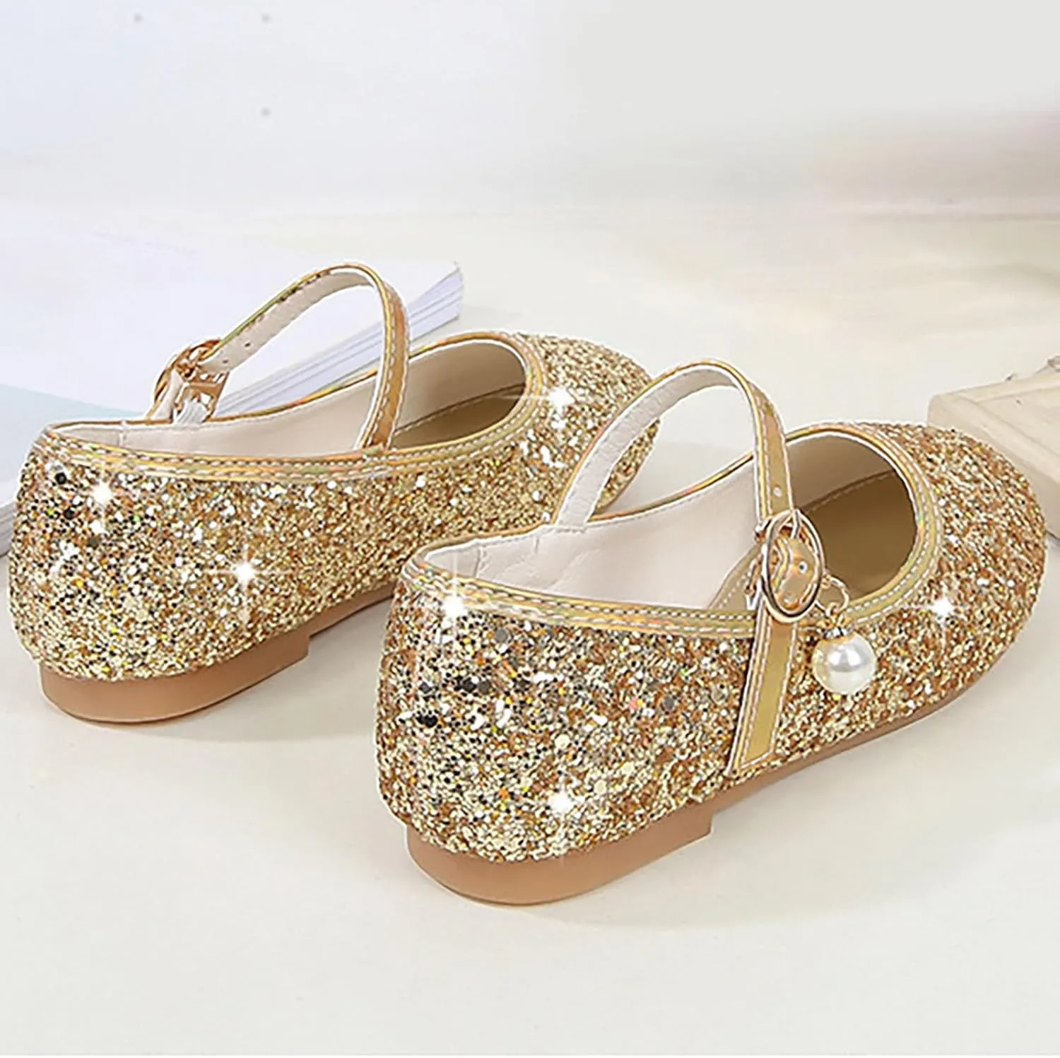 Flower Girls Dress Shoes Glitter Ballet Flat for Toddler Wedding Pary School Fashion Buckle Mary Jane Slippers Kids