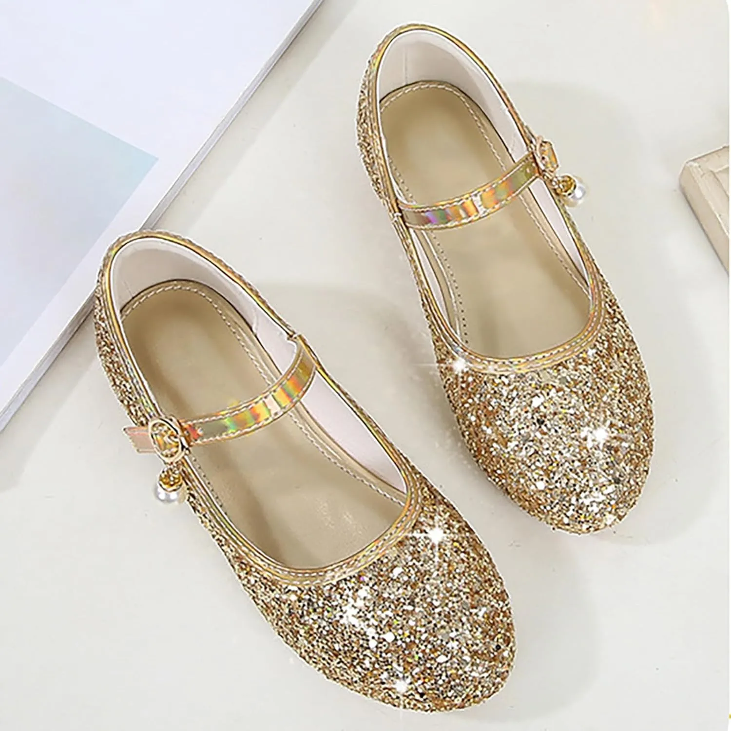 Flower Girls Dress Shoes Glitter Ballet Flat for Toddler Wedding Pary School Fashion Buckle Mary Jane Slippers Kids