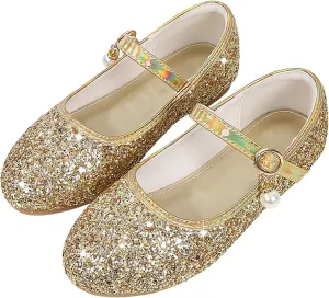 Flower Girls Dress Shoes Glitter Ballet Flat for Toddler Wedding Pary School Fashion Buckle Mary Jane Slippers Kids