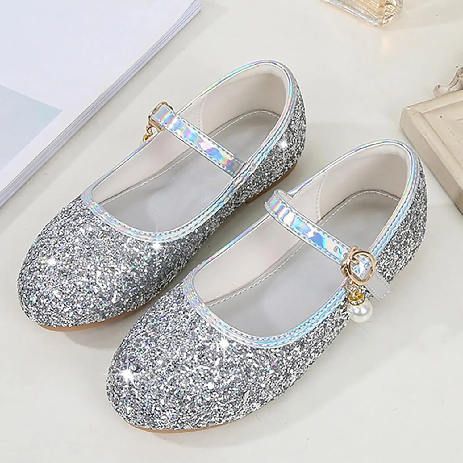 Flower Girls Dress Shoes Glitter Ballet Flat for Toddler Wedding Pary School Fashion Buckle Mary Jane Slippers Kids