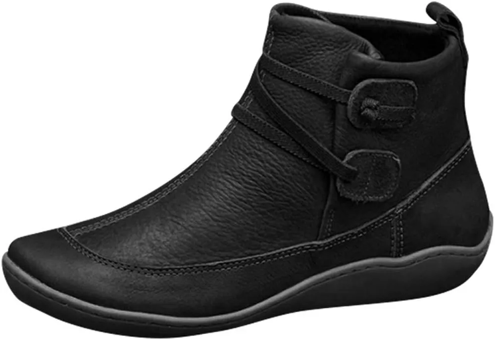 Gibobby Ankle Booties for Women No Heel,Casual Shoes Ankle Boots Round Toe Flat Retro Boots Side Zipper Booties
