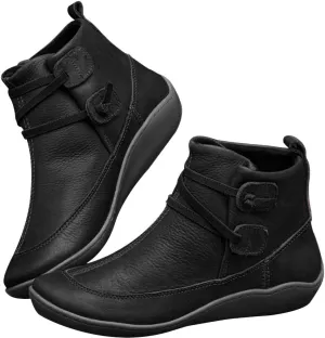 Gibobby Ankle Booties for Women No Heel,Casual Shoes Ankle Boots Round Toe Flat Retro Boots Side Zipper Booties