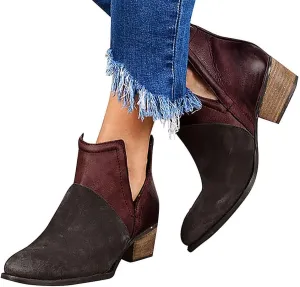 Gibobby Ankle Booties for Women V Cut,Chelsea Boots Slip on Ankle Boots Chunky Pointed Toe Cutout Low Heel Shoes