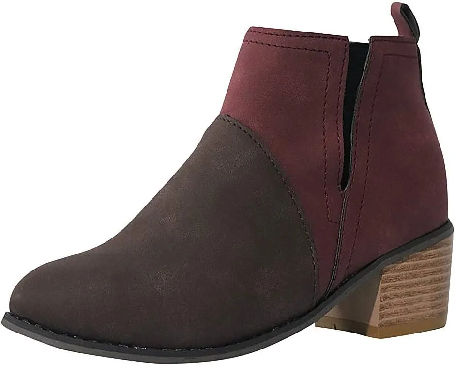 Gibobby Ankle Booties for Women V Cut,Chelsea Boots Slip on Ankle Boots Chunky Pointed Toe Cutout Low Heel Shoes