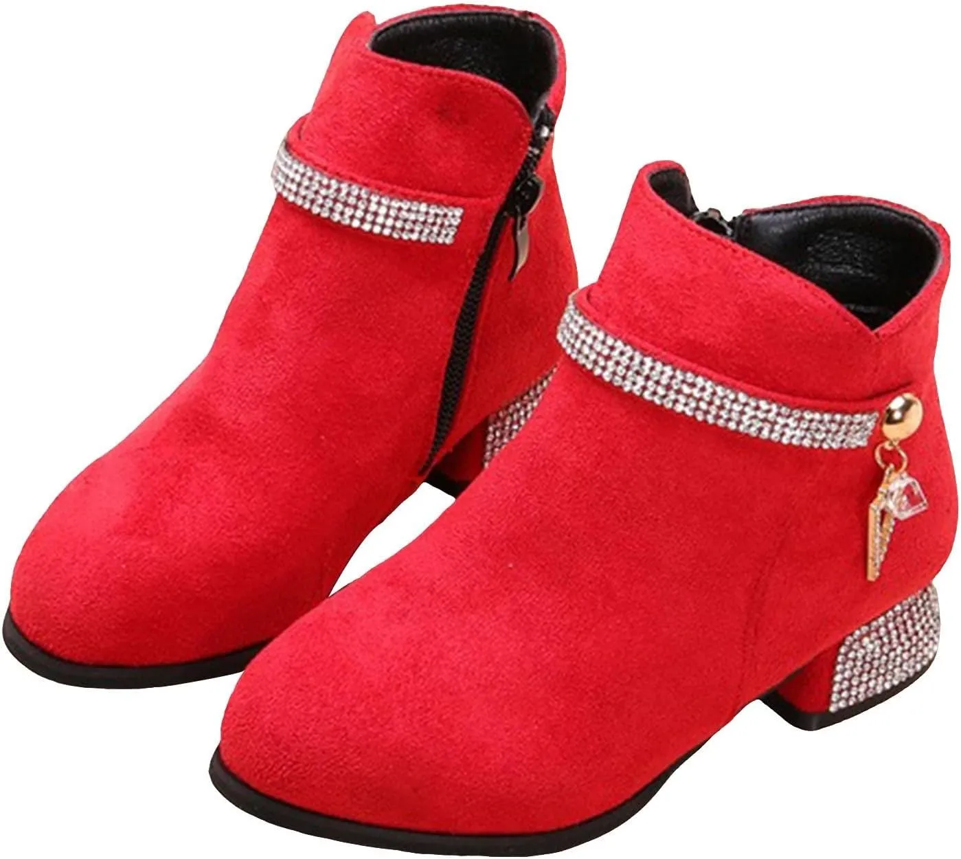 Girls Ankle Boots Fashion Boots Kids Ankle Boots Low heel Suede Short Booties Winter Warm Snow Boots Anti-Slip Outdoor Shoes for Little Kids/Big Kids