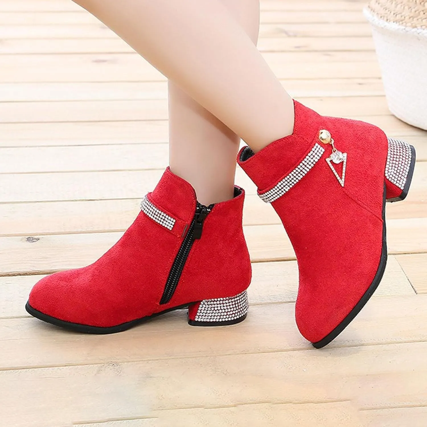 Girls Ankle Boots Fashion Boots Kids Ankle Boots Low heel Suede Short Booties Winter Warm Snow Boots Anti-Slip Outdoor Shoes for Little Kids/Big Kids