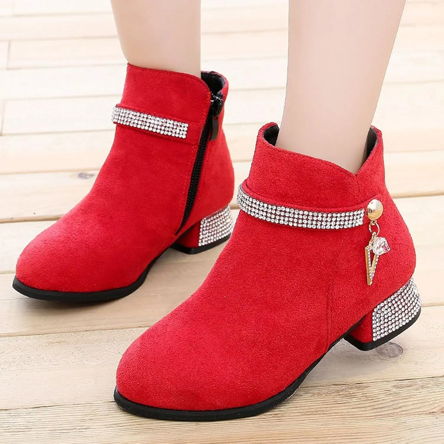 Girls Ankle Boots Fashion Boots Kids Ankle Boots Low heel Suede Short Booties Winter Warm Snow Boots Anti-Slip Outdoor Shoes for Little Kids/Big Kids