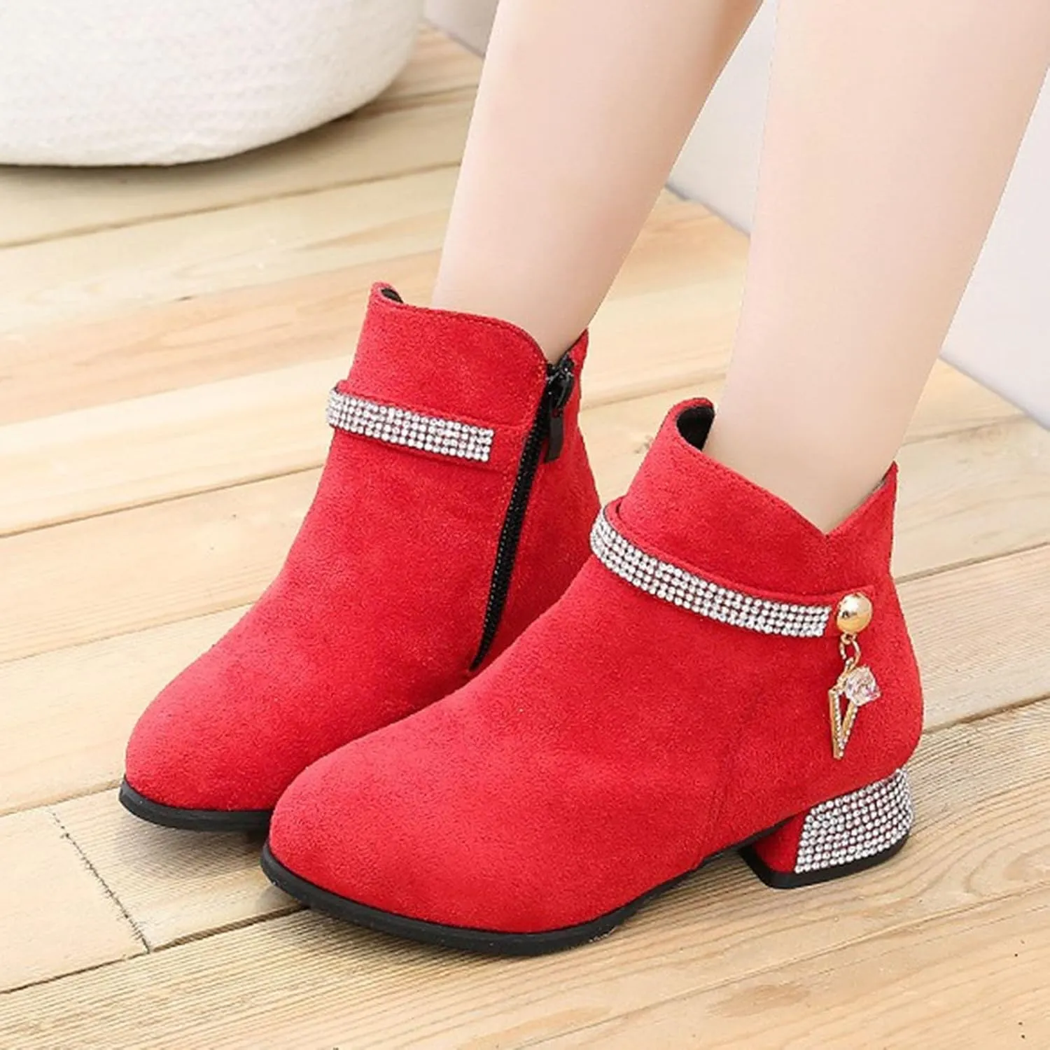Girls Ankle Boots Fashion Boots Kids Ankle Boots Low heel Suede Short Booties Winter Warm Snow Boots Anti-Slip Outdoor Shoes for Little Kids/Big Kids