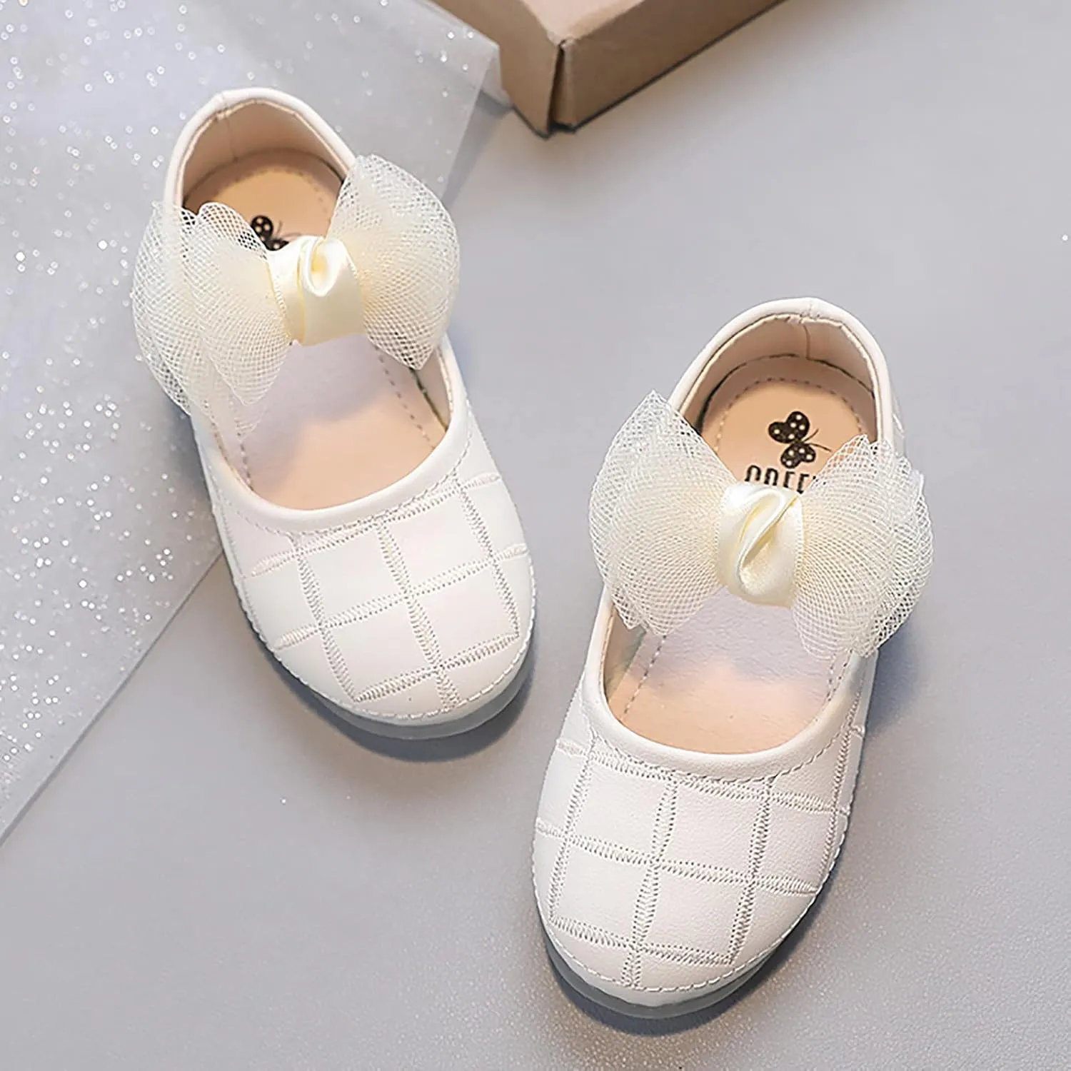 Girl's Bow Mary Jane Dress Shoes Flower Girl Shoes Ballet Flats for Party Wedding School Dress Shoes for Little Girls