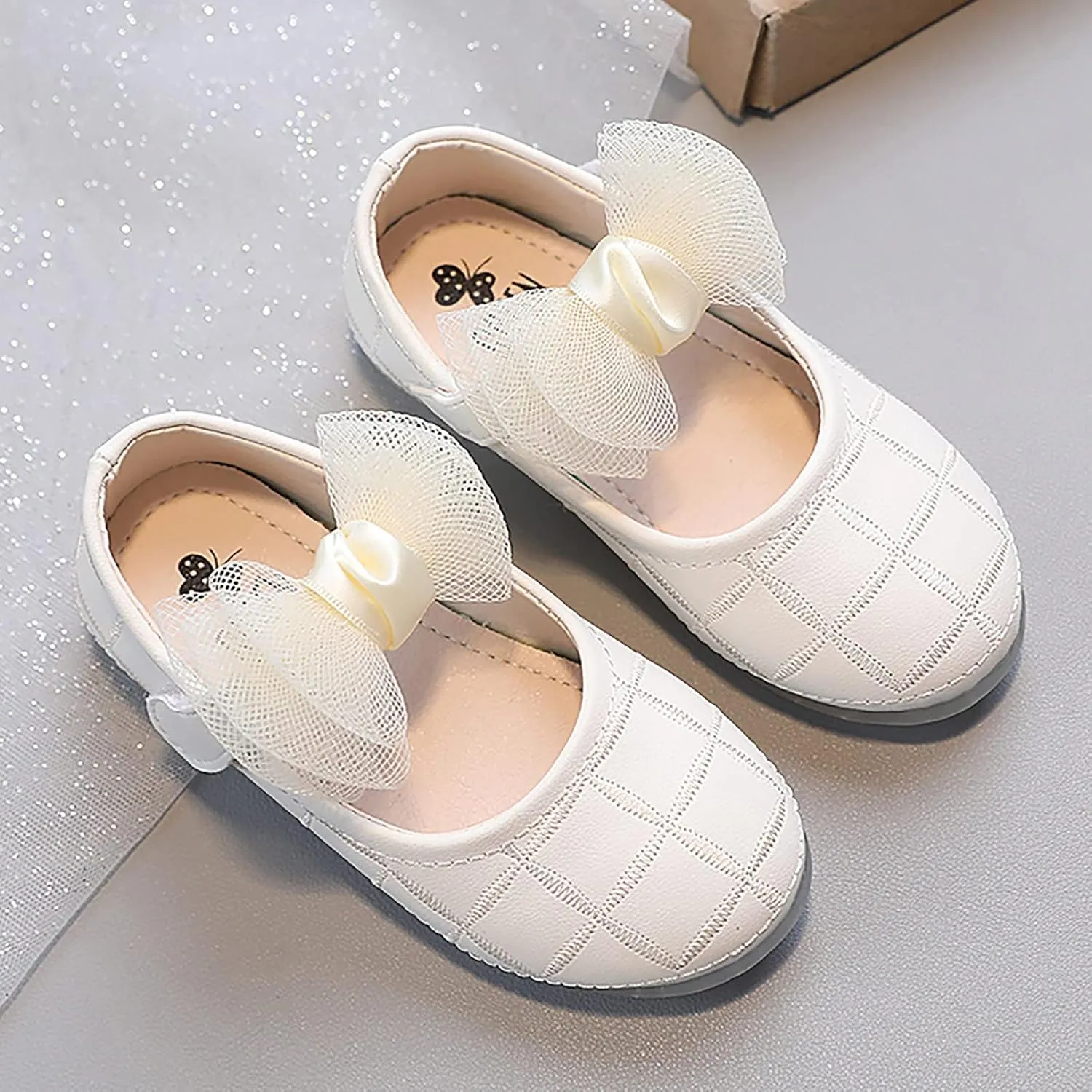Girl's Bow Mary Jane Dress Shoes Flower Girl Shoes Ballet Flats for Party Wedding School Dress Shoes for Little Girls