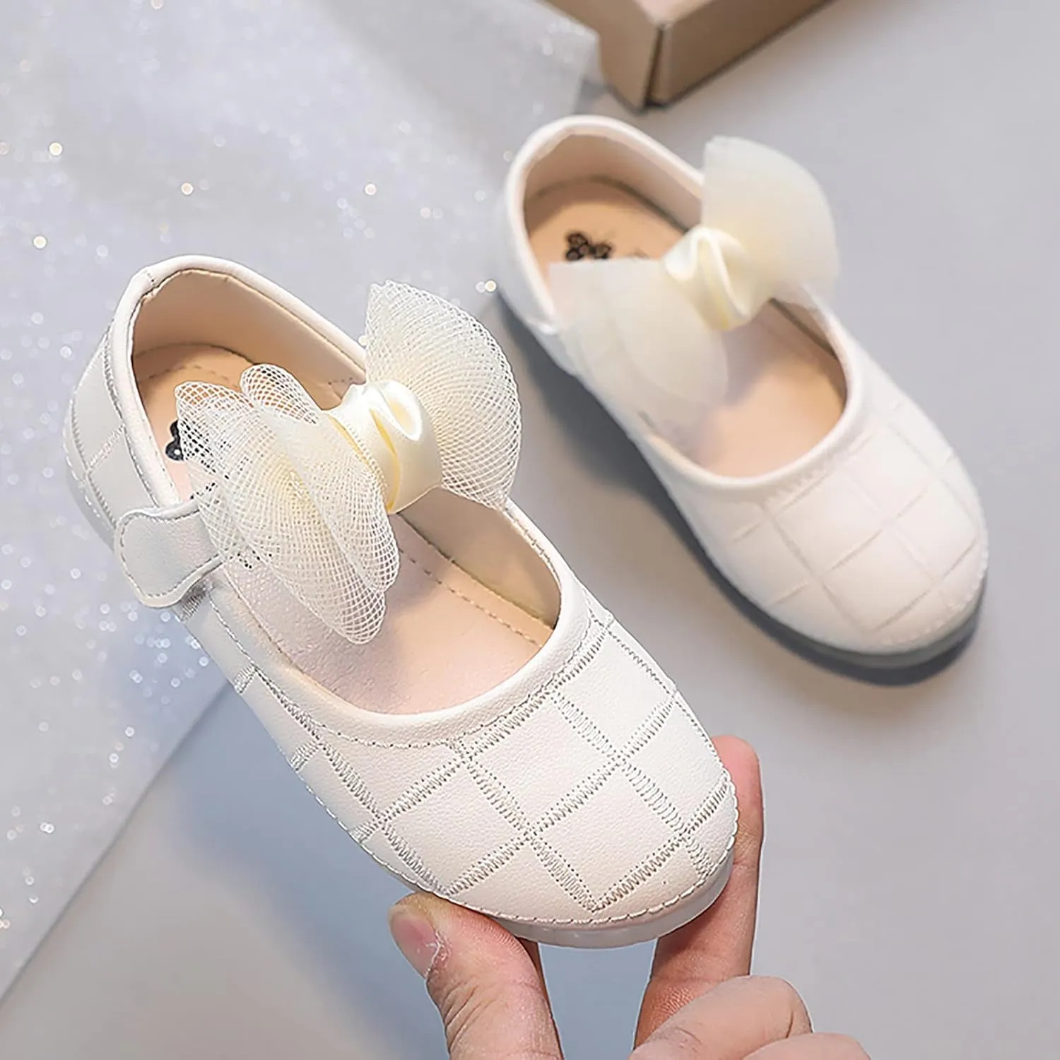 Girl's Bow Mary Jane Dress Shoes Flower Girl Shoes Ballet Flats for Party Wedding School Dress Shoes for Little Girls