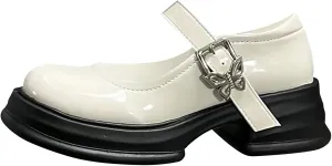 Girls Chunky Mary Jane Platform Shoes Dress Chunky Heels Leather Loafers for Girl Uniform P𝐚tent Pumps Slip On Shoes