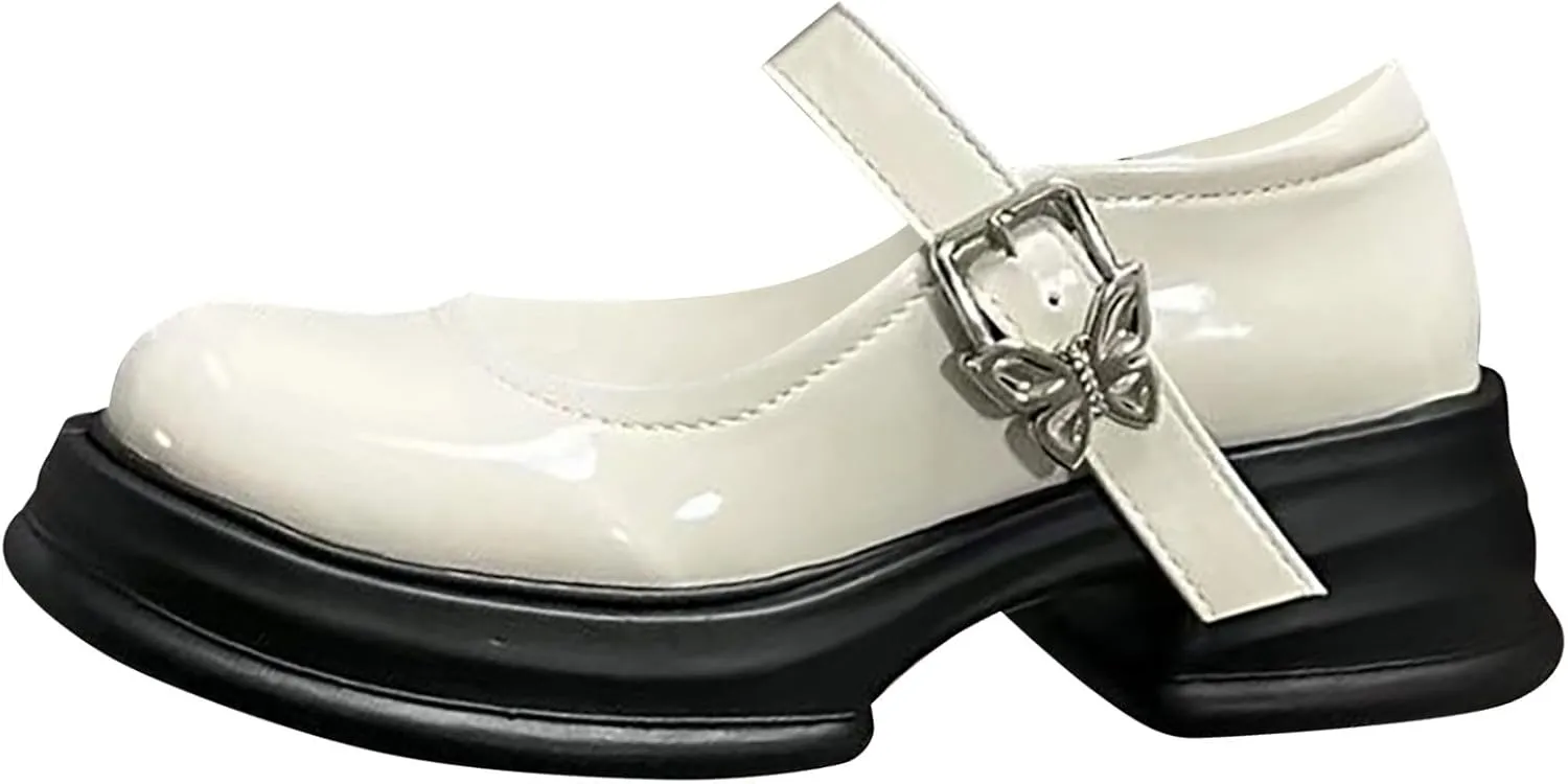 Girls Chunky Mary Jane Platform Shoes Dress Chunky Heels Leather Loafers for Girl Uniform P𝐚tent Pumps Slip On Shoes