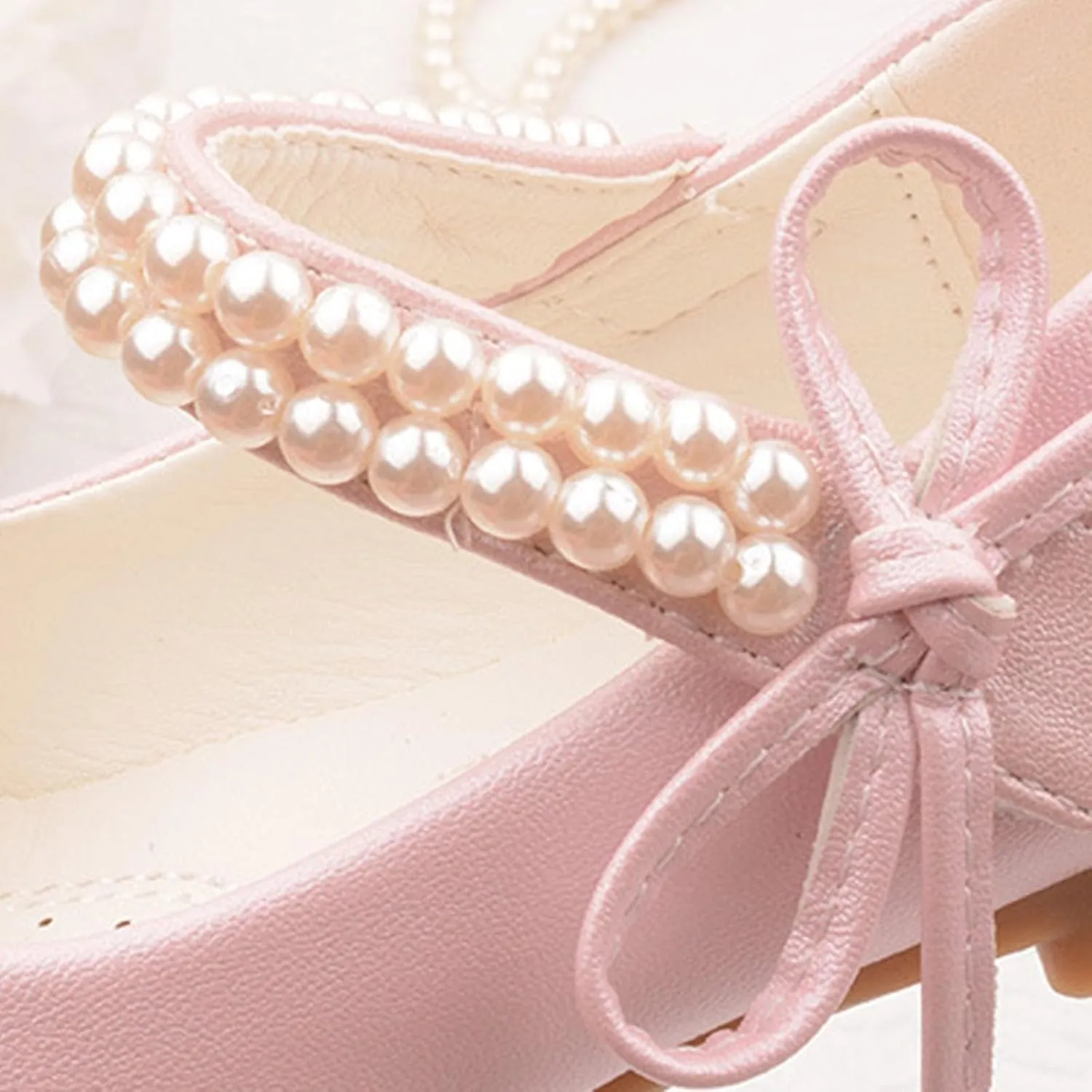 Girls Dress Ballet Shoes Toddler Flower School Uniform Shoes Little Kid Ballet Flat Pearl Strap for Wedding Part
