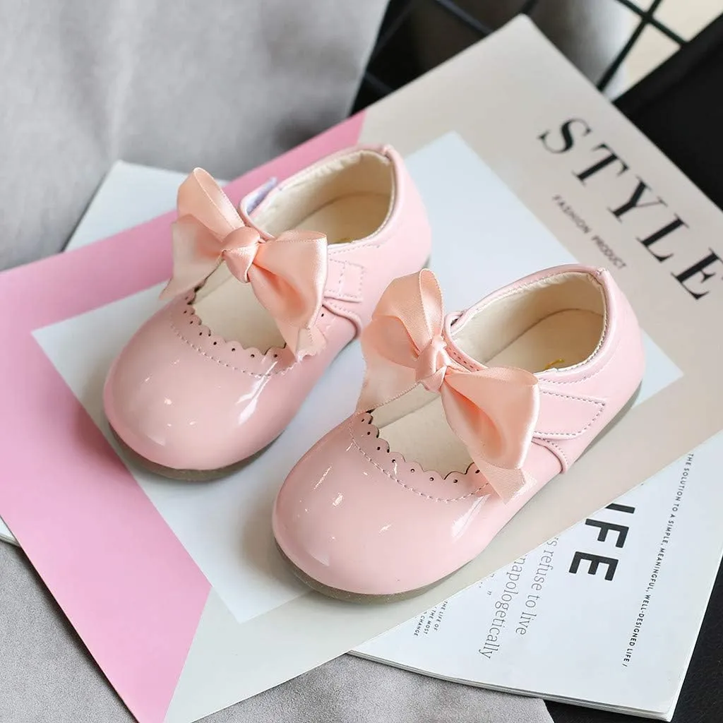 Girls Dress Leather Shoes Bow Princess Flat Adorable Shoes for Toddler/Little/Big Kids Wedding Church