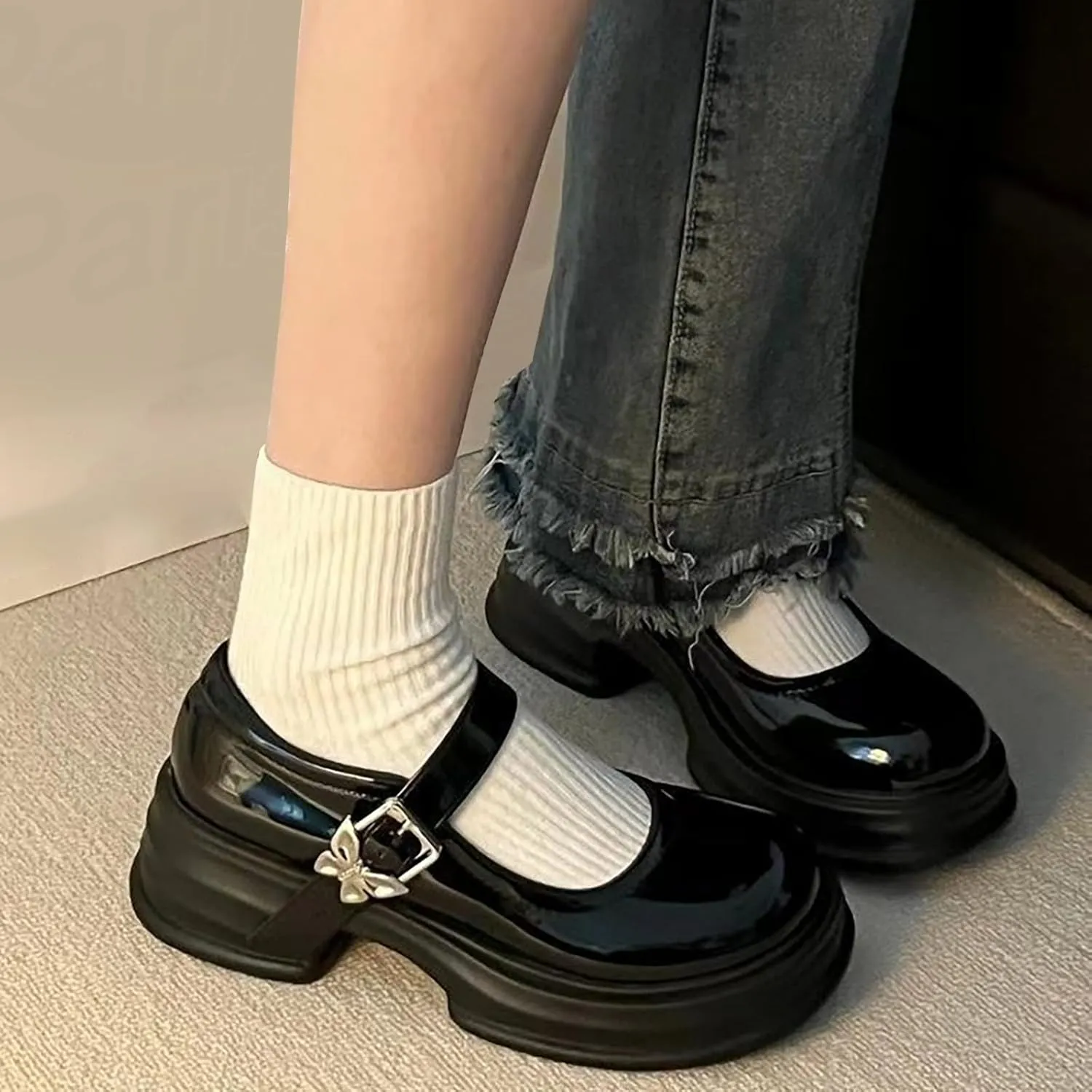 Girls Dress Shoes Chunky Loafers for Kid Platform Mary Jane School Uniform Shoes Round Toe Slip On Shoes Pumps