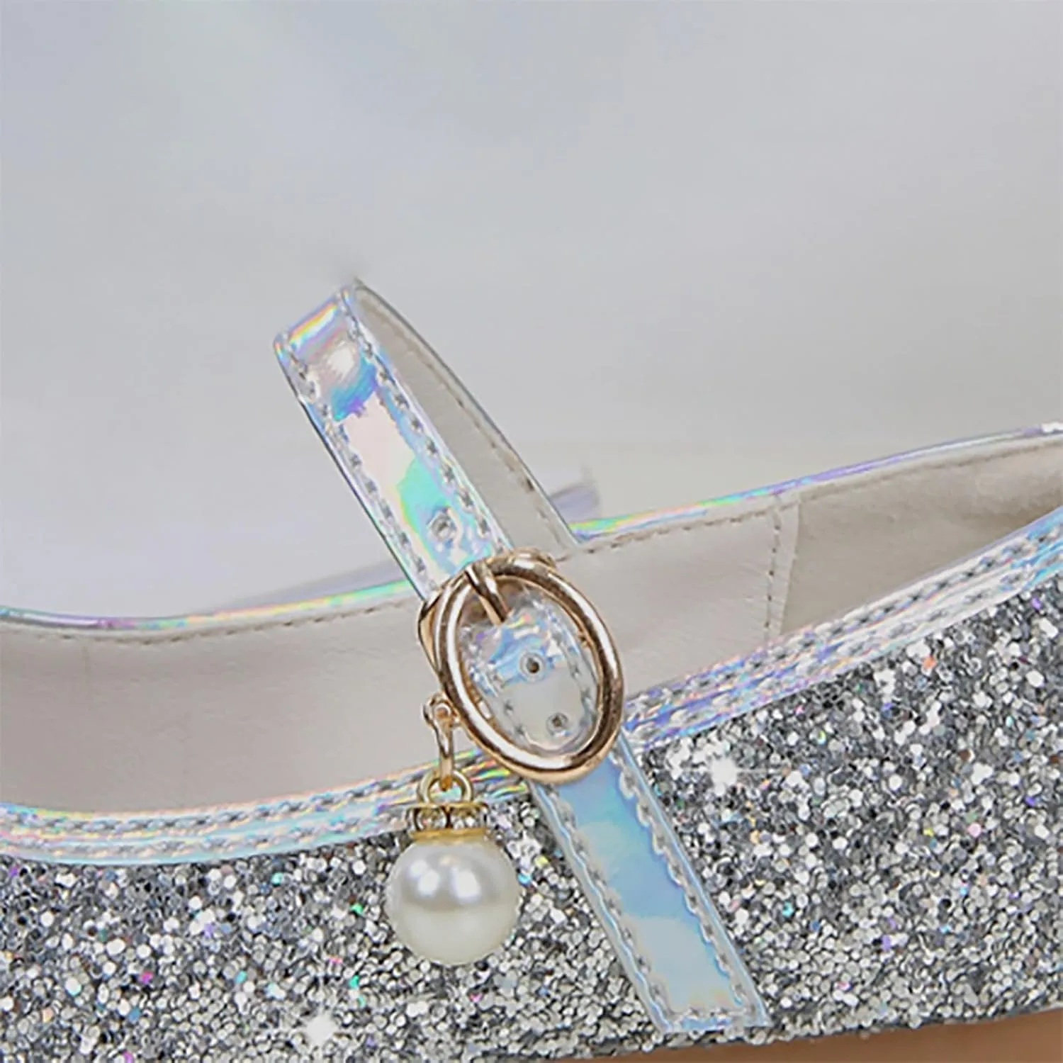 Girl's Dress Shoes Mary Jane Glitter Heel Wedding Bow Princess White Shoes for Toddler/Little/Big Kids