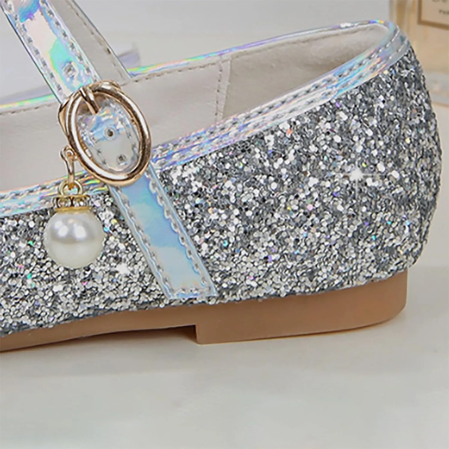 Girl's Dress Shoes Mary Jane Glitter Heel Wedding Bow Princess White Shoes for Toddler/Little/Big Kids
