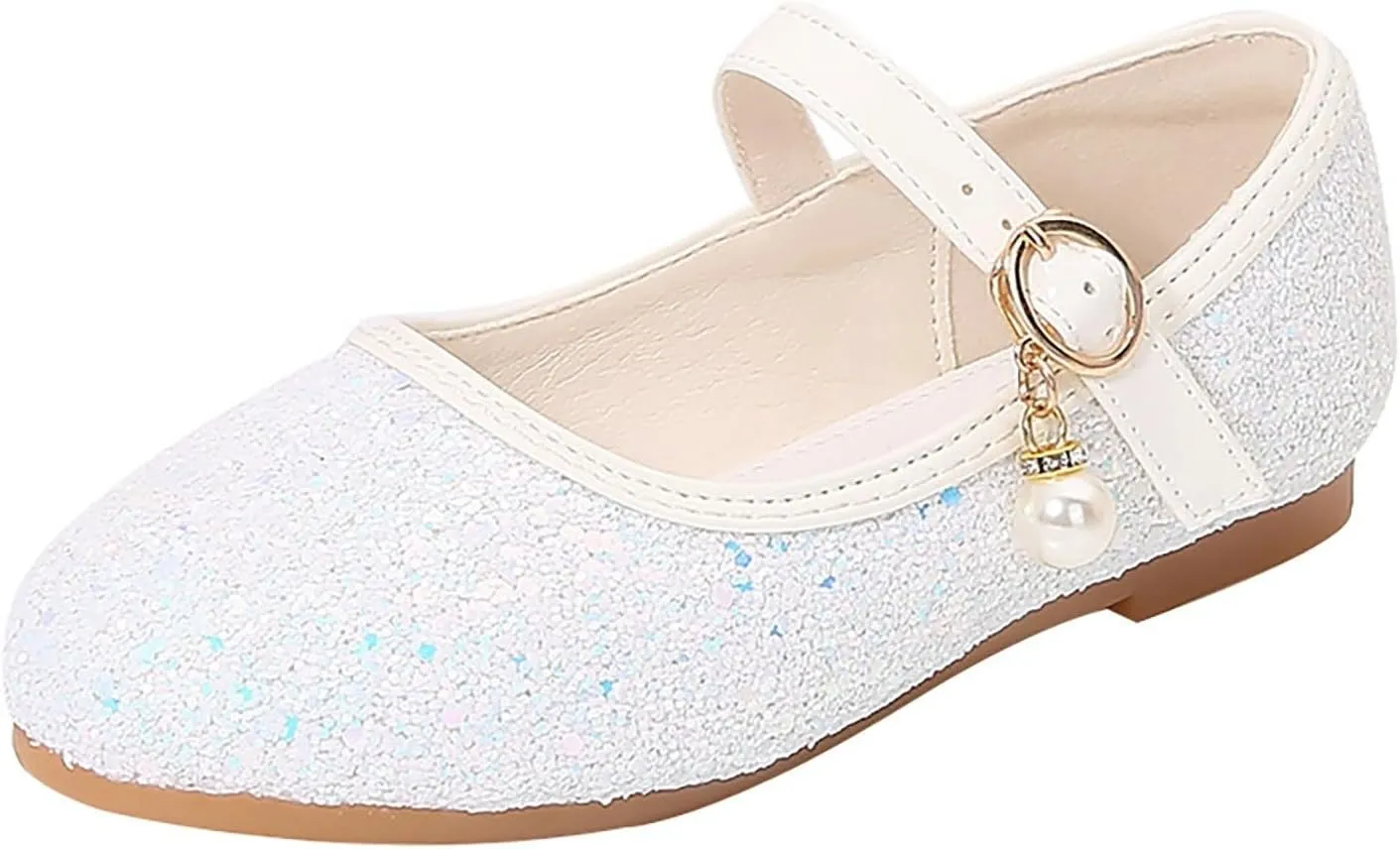 Girl's Dress Shoes Mary Jane Glitter Heel Wedding Bow Princess White Shoes for Toddler/Little/Big Kids
