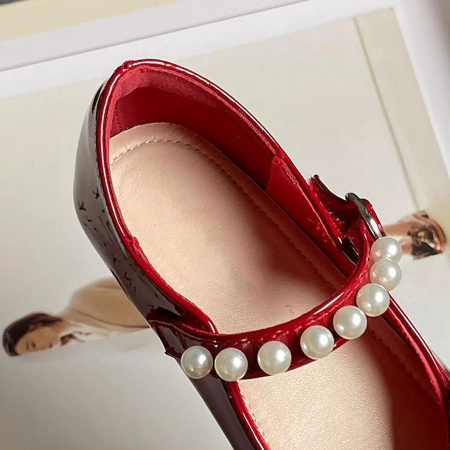 Girls Dress Shoes with Pearls Bow Toddler Mary Jane Flats Flower Girl Shoes for Wedding Party Shoes Ballet Shoes