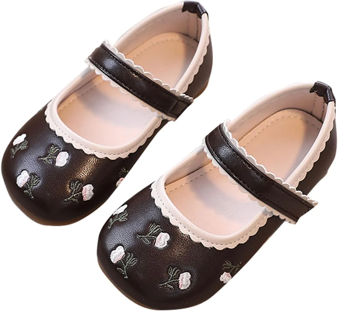 Girls Infant Mary Jane Ballet Soft Flat Toddler Big Kids Dress Comfortable Round Toe Floral Embroidery Shoes