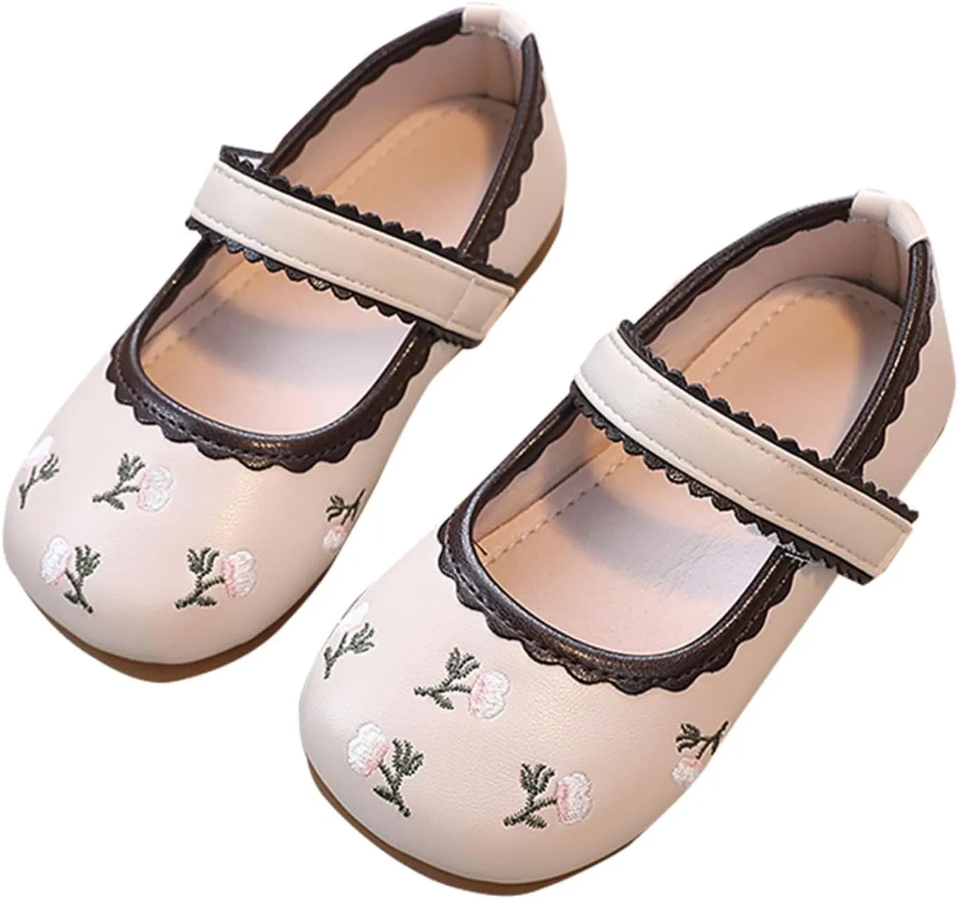 Girls Infant Mary Jane Ballet Soft Flat Toddler Big Kids Dress Comfortable Round Toe Floral Embroidery Shoes