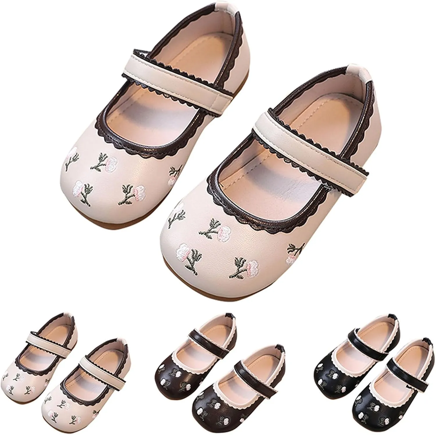 Girls Infant Mary Jane Ballet Soft Flat Toddler Big Kids Dress Comfortable Round Toe Floral Embroidery Shoes